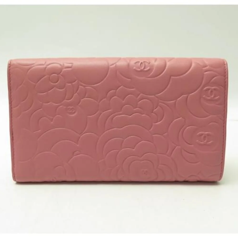 CHANEL CAMELIA LONG LEATHER PINK WALLET COIN CARD WALLET - Picture 3 of 7
